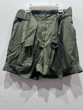 Elizabeth and James Olive Green Paperbag Waist Shorts with Tie Belt